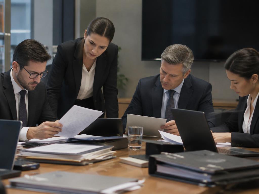 Compliance and governance professionals reviewing due-diligence and approval records