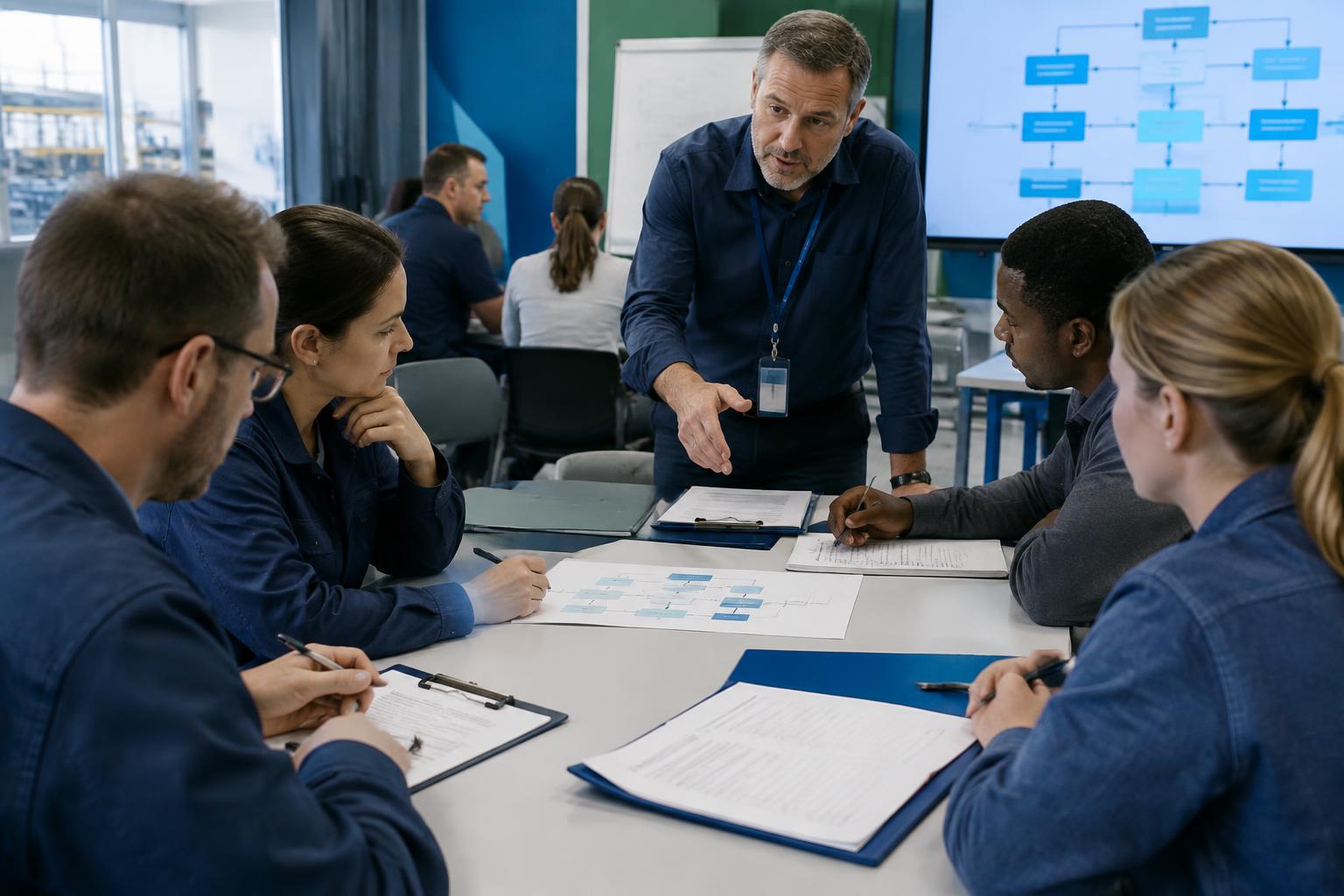 Professional facilitator leading an interactive workplace training session